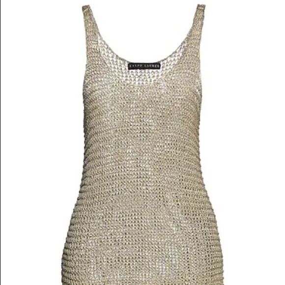 Ralph Lauren Gold Lame Open Hand Knit Mesh Sleeveless Scoop-neck Tank Sweater - Picture 6 of 16